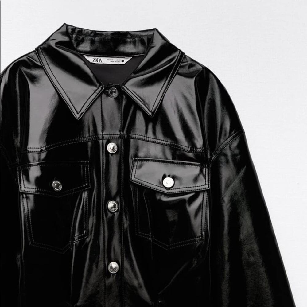 ZARA BLOGGER FAVORITE FAUX LEATHER DRESS BLACK - Picture 14 of 15